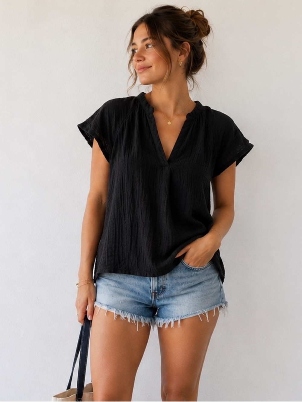 Universal Thread Black Cotton Gauze Flutter Sleeve Blouse XS